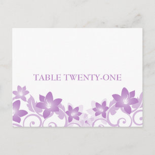 Paars Simple Floral Table Number Briefkaart