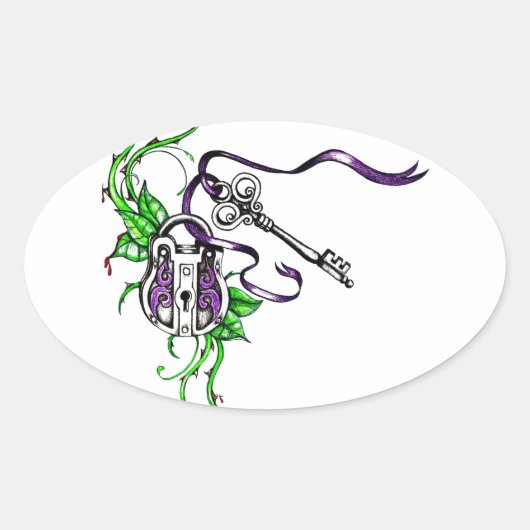  paars slot en sleutelontwerp ovale sticker (Voorkant)