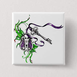  paars slot en sleutelontwerp vierkante button 5,1 cm