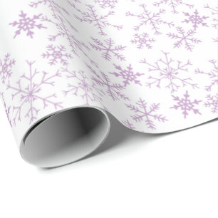 Paars Snowflake Patroon op witte kerstwinter Cadeaupapier