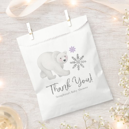 Paars Snowflake Polar Beer Baby shower Dank u wel Bedankzakje (Geknipt)