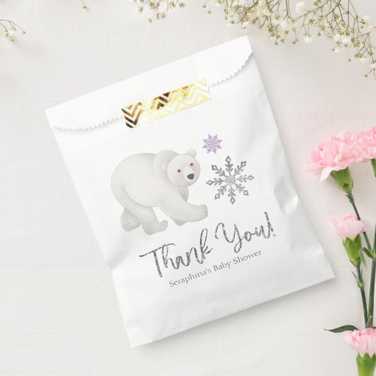 Paars Snowflake Polar Beer Baby shower Dank u wel Bedankzakje (Gezegeld)