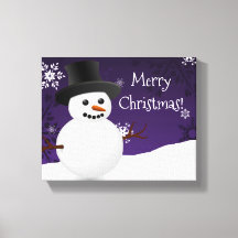 Paars Snowman Winter Scene kerstcanvas afdrukken