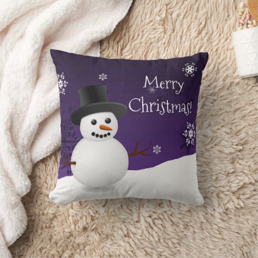 Paars Snowman Winter Scene KerstSierkussen Kussen (Deken)