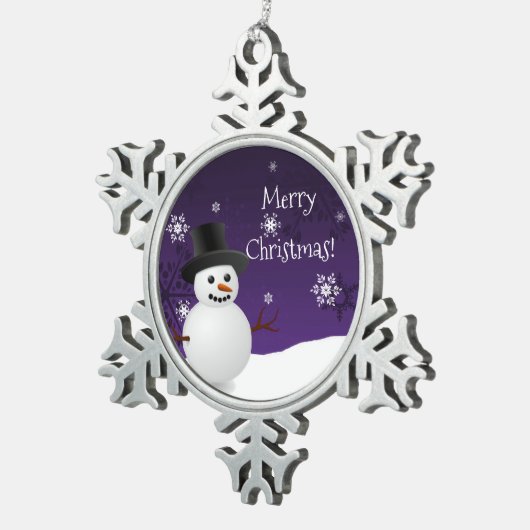 Paars Snowman Winter Scene Snowflake Ornament (Rechts)