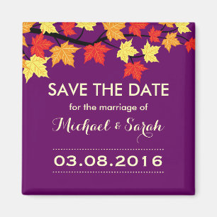 Paars sparen de Datum Maple herfst Wedding Magnet Magneet