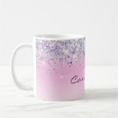 Paars Sparkly Glitter Monogrammed Girly Pink Koffiemok (Links)