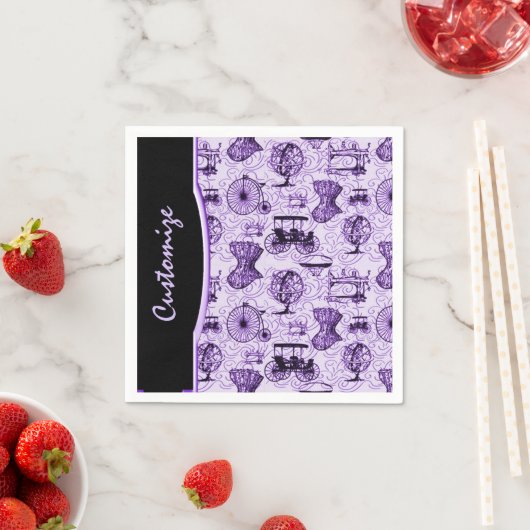 Paars Steampunk Pattern Napkins Servetten (Insitu)