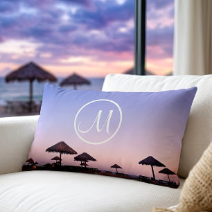 Paars strand lucht zonsondergang foto monogram sch kussen