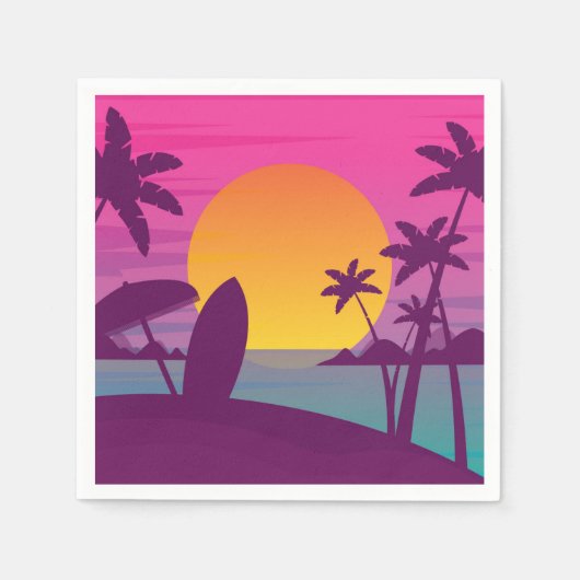 Paars strand met zonsonderend surf servet (Voorkant)