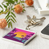 Paars strand met zonsonderend surf sleutelhanger (Zijkant)