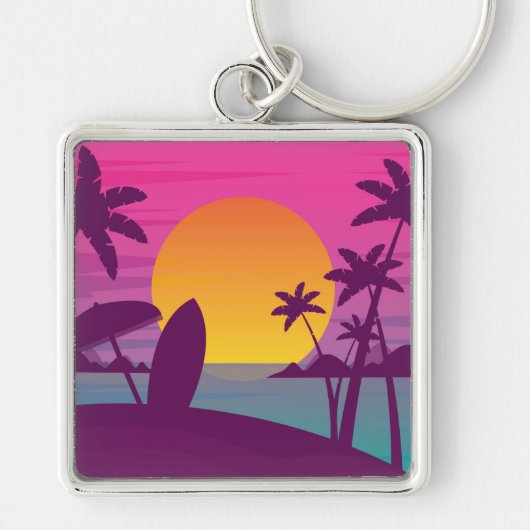 Paars strand met zonsonderend surf sleutelhanger (Voorkant)