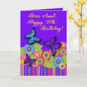 Paars, strips, bloemen, buiken | Tante 90e Kaart (Gele Bloem)