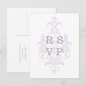 Paars subtle Damask Wedding RSVP Briefkaart (Voorkant / Achterkant)