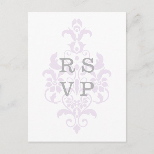Paars subtle Damask Wedding RSVP Briefkaart (Voorkant)