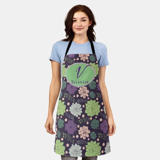 Paars Succulent Monogram Manuscript Schort (Gedragen)