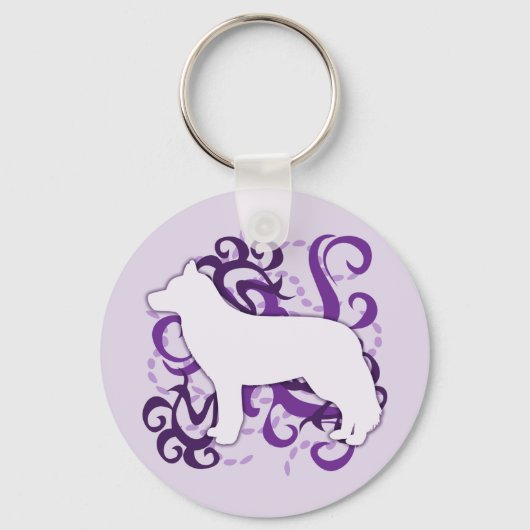 Paars Swirl Siberian Husky Sleutelhanger (Voorkant)