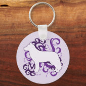 Paars Swirl Siberian Husky Sleutelhanger (Voorkant)