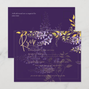 Paars Syringa Paarse Wisteria Gouden Trouw Uitnodi Briefkaart