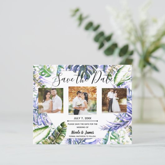 Paars Syringa Tropisch Trouw Save the Date Eiland (Staand voorkant)