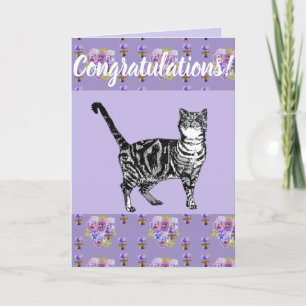 Paars Tabby Cat Floral Congatulation art Card Kaart