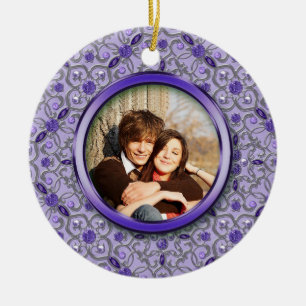 Paars Tanzanite Silver Foto met Kerstmis Keramisch Ornament