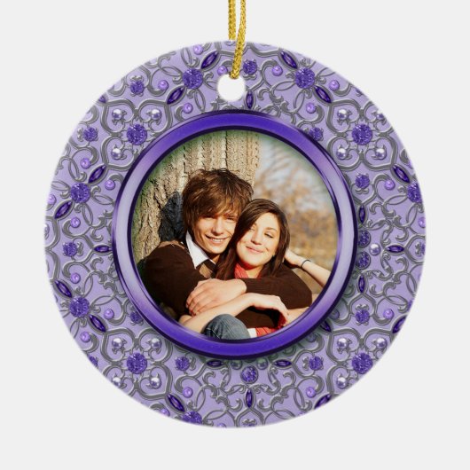 Paars Tanzanite Silver Foto met Kerstmis Keramisch Ornament (Voorkant)