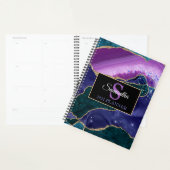 Paars Teal Goud Agate Monogram Moderne Luxe Planner (Display)