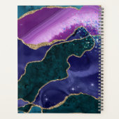 Paars Teal Goud Agate Monogram Moderne Luxe Planner (Achterkant)
