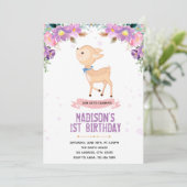 Paars thema bambi uitnodiging (Staand voorkant)