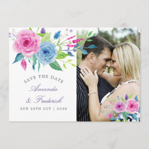 Paars thema bloemen trouwkaart 'Save the Date' Save The Date