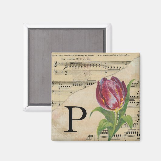 Paars Tulip blad Music Monogram Initiaal P Magneet (Voorkant / Achterkant)