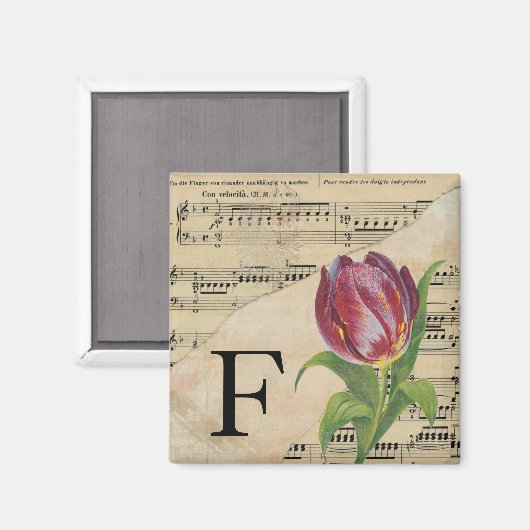 Paars Tulip Datablad Music Monogram Initiaal F Magneet (Voorkant / Achterkant)