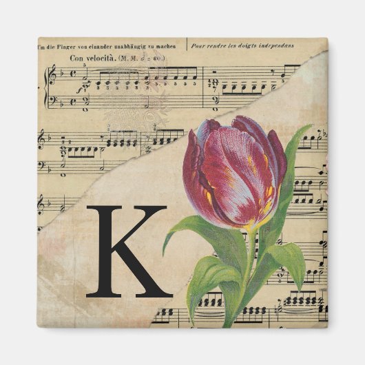 Paars Tulip Datablad Music Monogram Initiaal K Magneet (Voorkant)