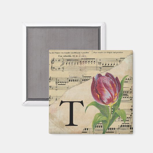 Paars Tulip Datablad Music Monogram Initiaal T Magneet (Voorkant / Achterkant)