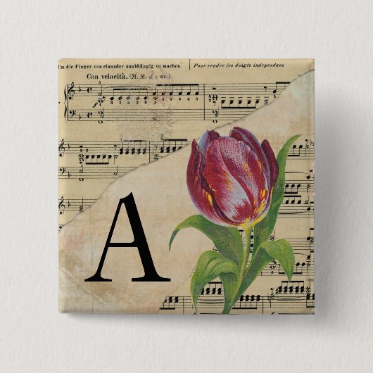 Paars Tulip vel Music Monogram Initiaal A Vierkante Button 5,1 Cm (Voorkant)