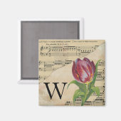 Paars Tulip vel Music Monogram Initiaal W Magneet (Voorkant / Achterkant)