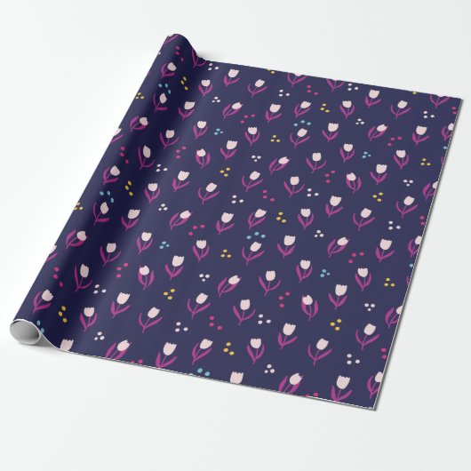 Paars tulp patroon cadeaupapier (Uitgerold)