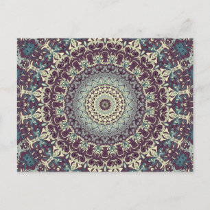 Paars Turquoise en Crème Mandala Patroon Briefkaart