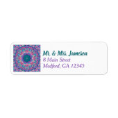 Paars, turquoise en heet roze bloemmotief mandala etiket (Voorkant)