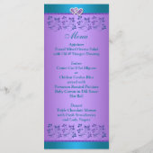 Paars, Turquoise Floral Hearts Wedding Menu (Achterkant)