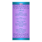 Paars, Turquoise Floral Hearts Wedding Menu (Achterkant)