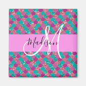 Paars Turquoise Mermaid Glitter Sparkles Monogram Magneet (Voorkant)