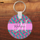 Paars Turquoise Mermaid Glitter Sparkles Monogram Sleutelhanger (Voorkant)