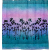 Paars-turquoise Palmbomen Douchegordijn (Voorkant)