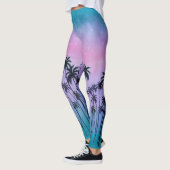 Paars-turquoise Palmbomen Leggings (Links)