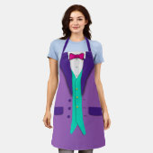 Paars Tuxedo Red Stropdas en Blauwgroen Vest Schort (Gedragen)