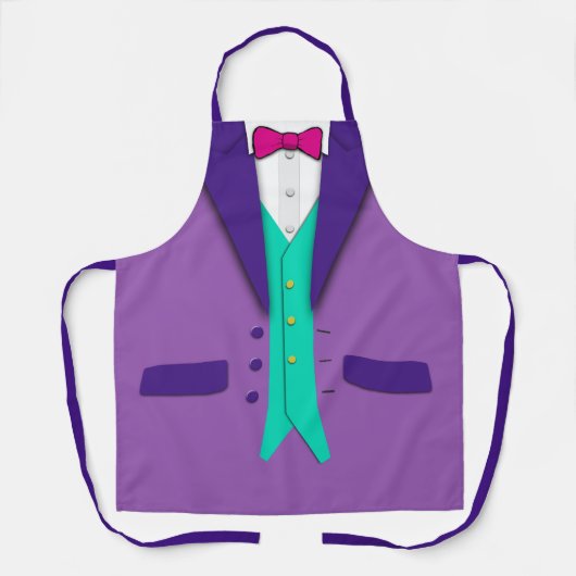 Paars Tuxedo Red Stropdas en Blauwgroen Vest Schort (Voorkant)
