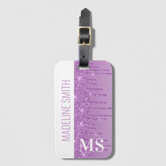 Paars uitstrijken Glitter Monogram Bagagelabel (Voorkant (verticaal))