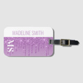 Paars uitstrijken Glitter Monogram Bagagelabel (Voorkant (horizontaal))